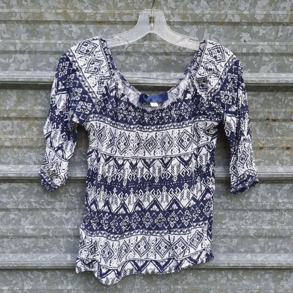 Crinkled 3/4 Sleeve Blue Rain Blouse - Picture 11 of 11